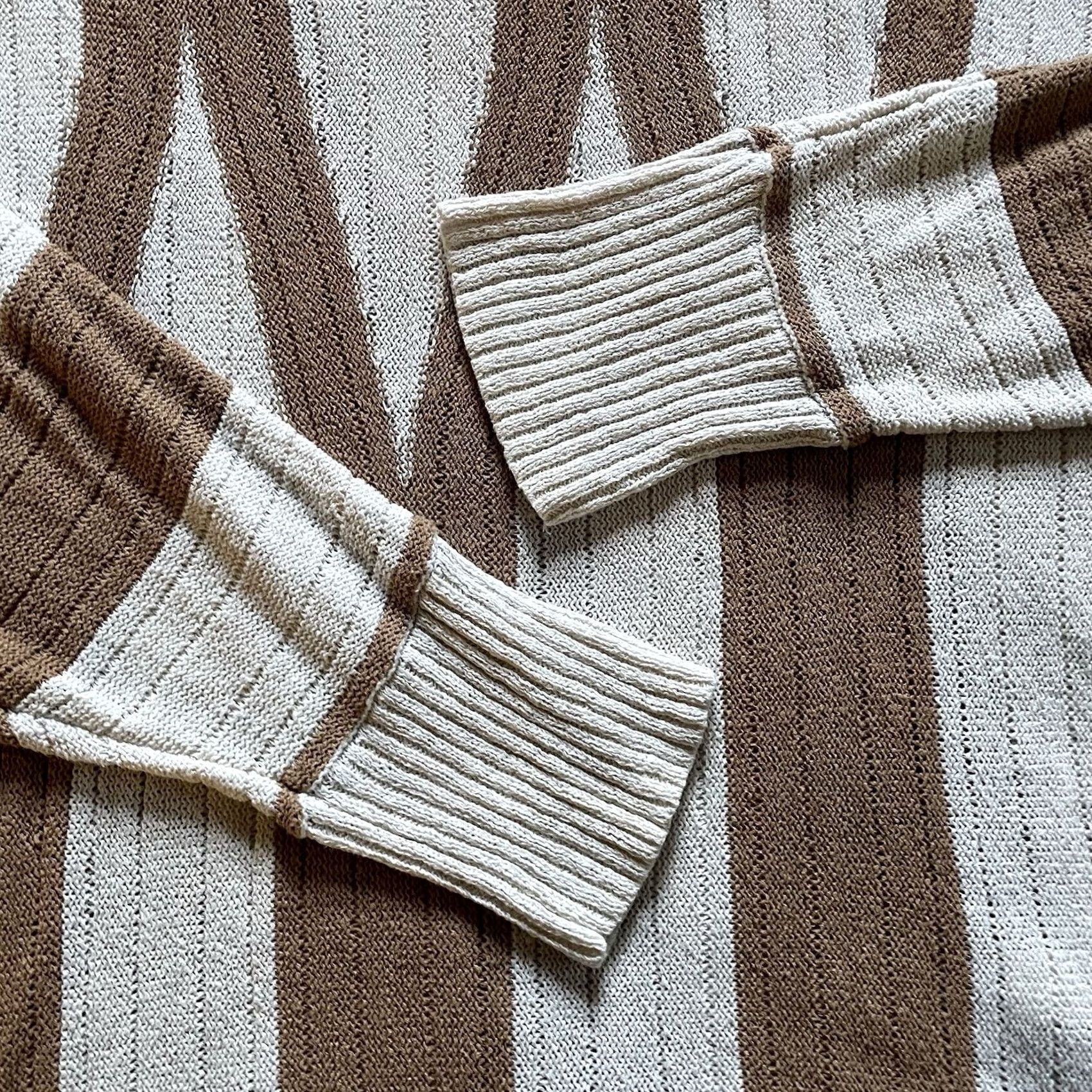 Vintage Chico’s Sweater XL Open-Knit Pullover Top Cream Brown Tan Stripe Rib Knit Sleeve 3/4 Women Pullover Knit Open-Knit Striped Cardigan? Size XL / US 12-14 / IT 48-50 - 4 Thumbnail