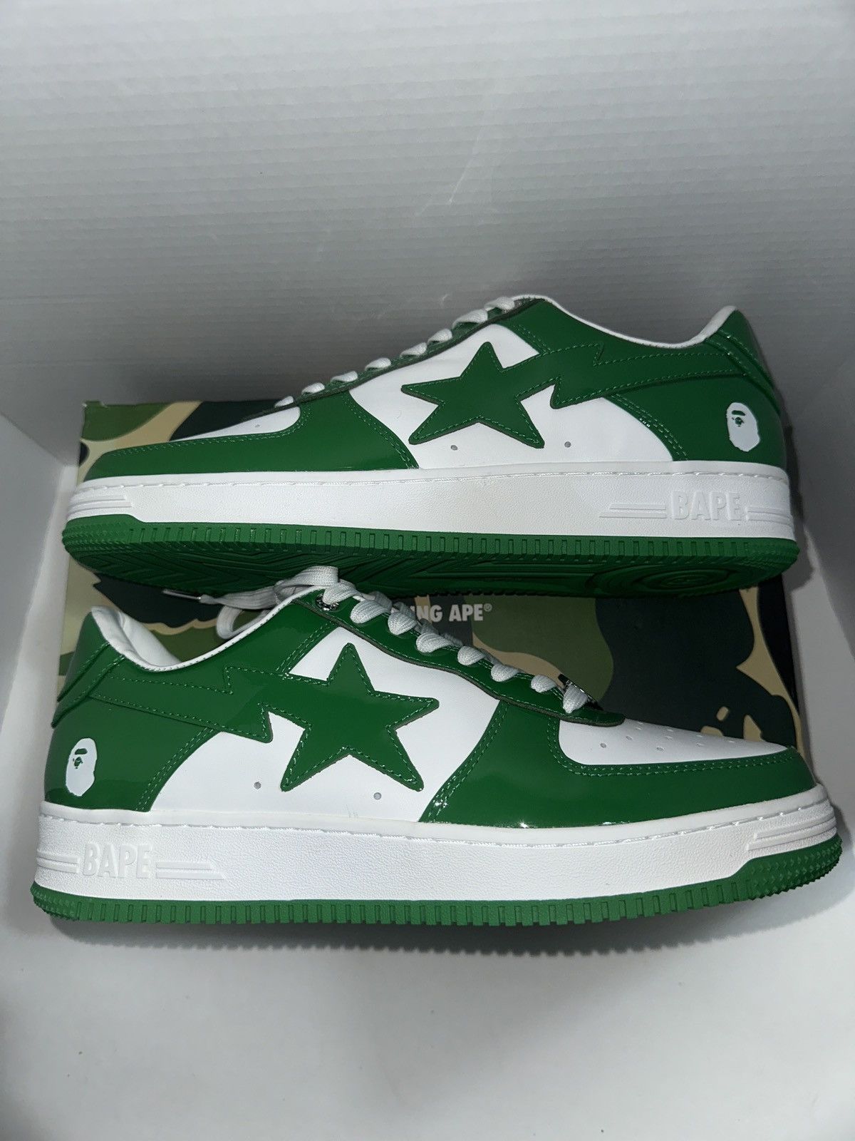 Bape BAPE Green/White Patent Leather Bapesta DS US12 Size US 12 / EU 45 - 2 Thumbnail