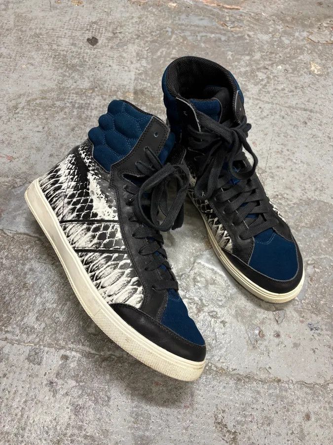 Just Cavalli AW2008 Cavalli Snakeskin Effect Blue & Black High Sneakers Size US 9.5 / EU 42-43 - 5 Thumbnail