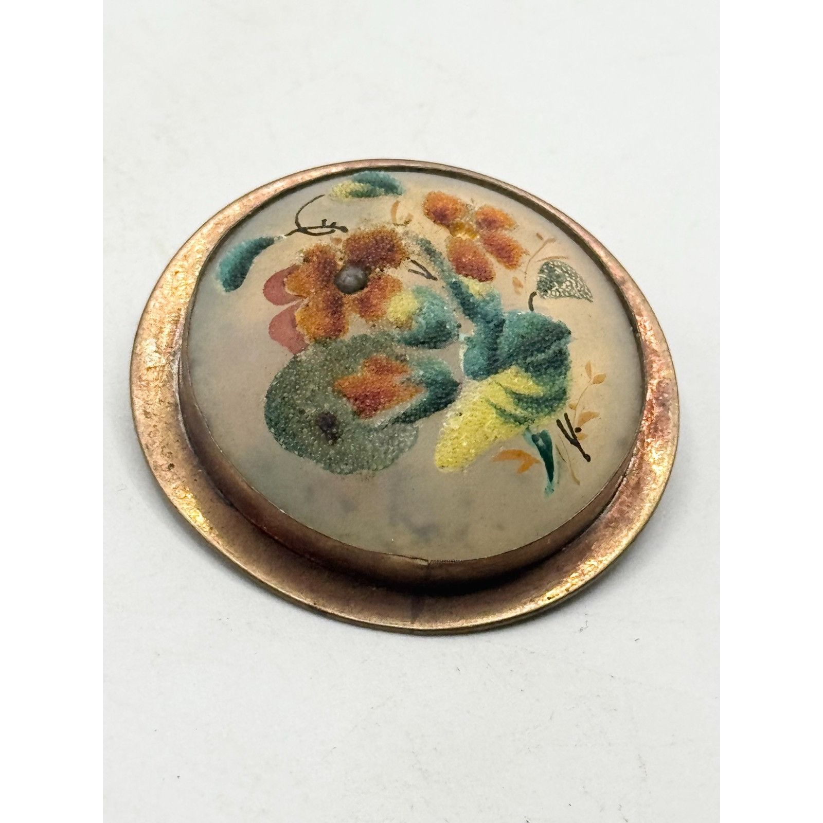 Vintage Antique estate domed frosted glass rhinestone floral brooch Size ONE SIZE - 3 Thumbnail