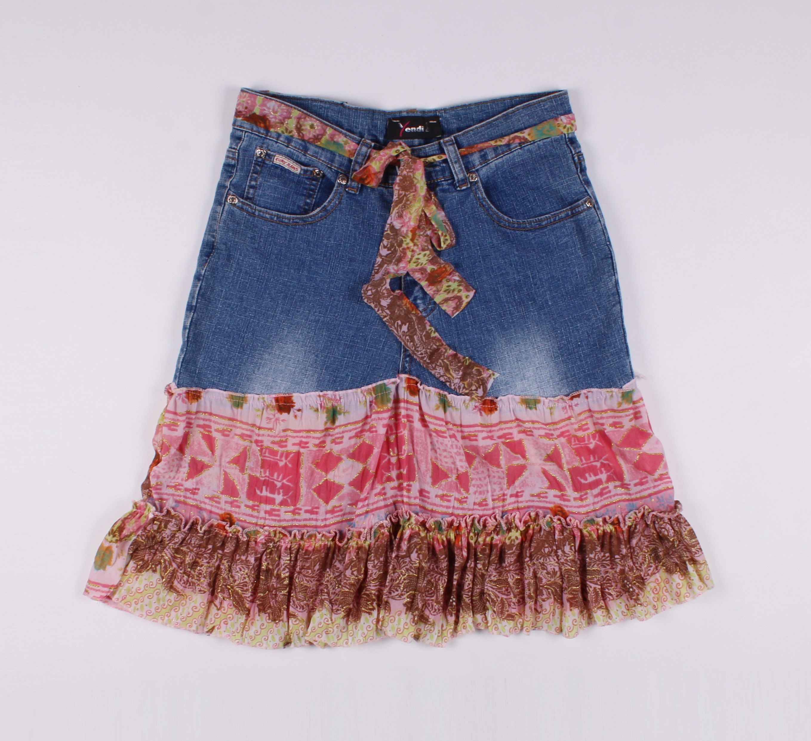 Vintage Vintage Y2K Yendi Paris Boho Denim Skirt Size 26" / US 2 / IT 38 - 1 Thumbnail