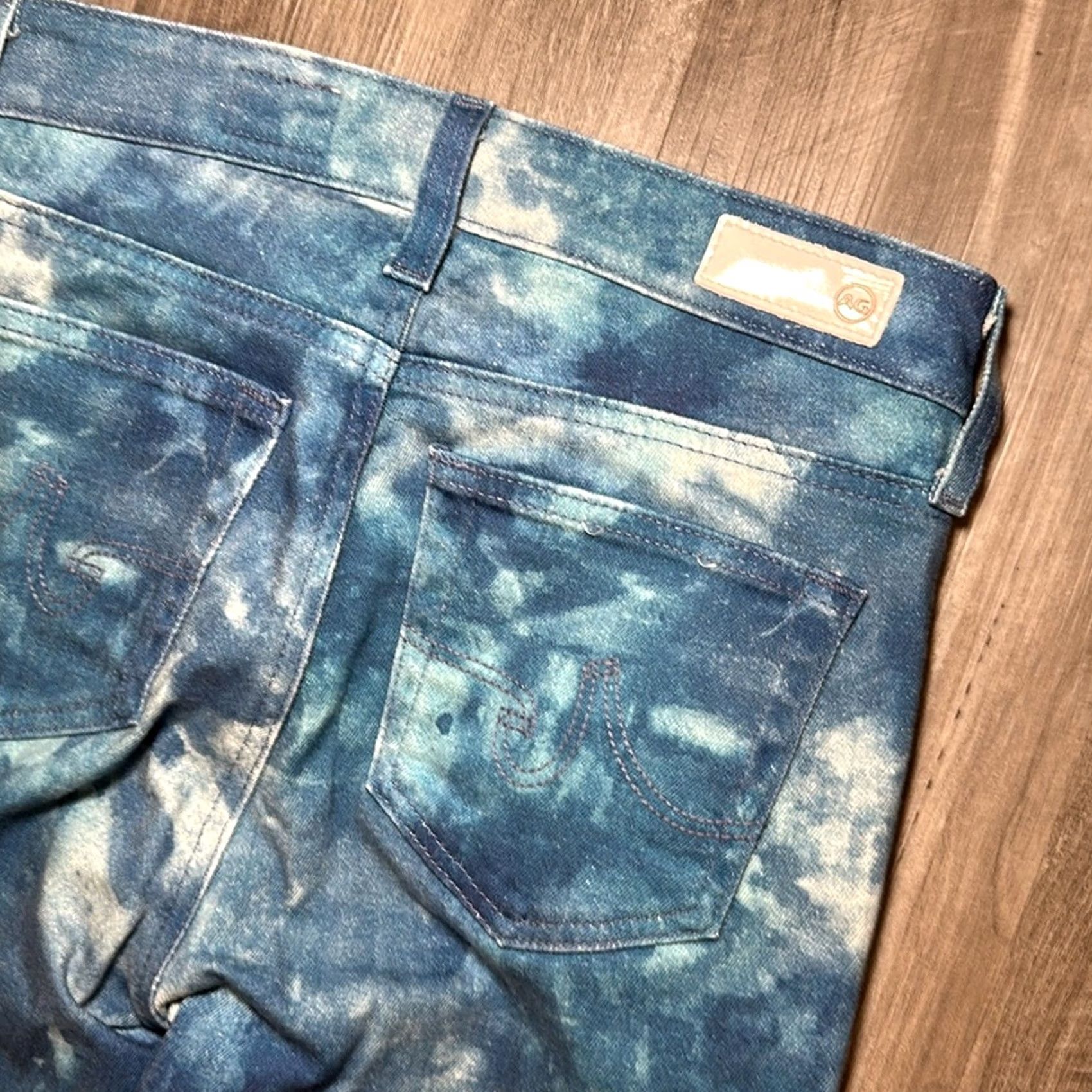 Vintage AG Adriano Goldschmied The Mari High Rise Straight Tie Dye Denim Jeans - 25R Women Jeans Blue 25 Regular Straight 28.5 Inseam Womens Size 42" / US 20 - 4 Thumbnail