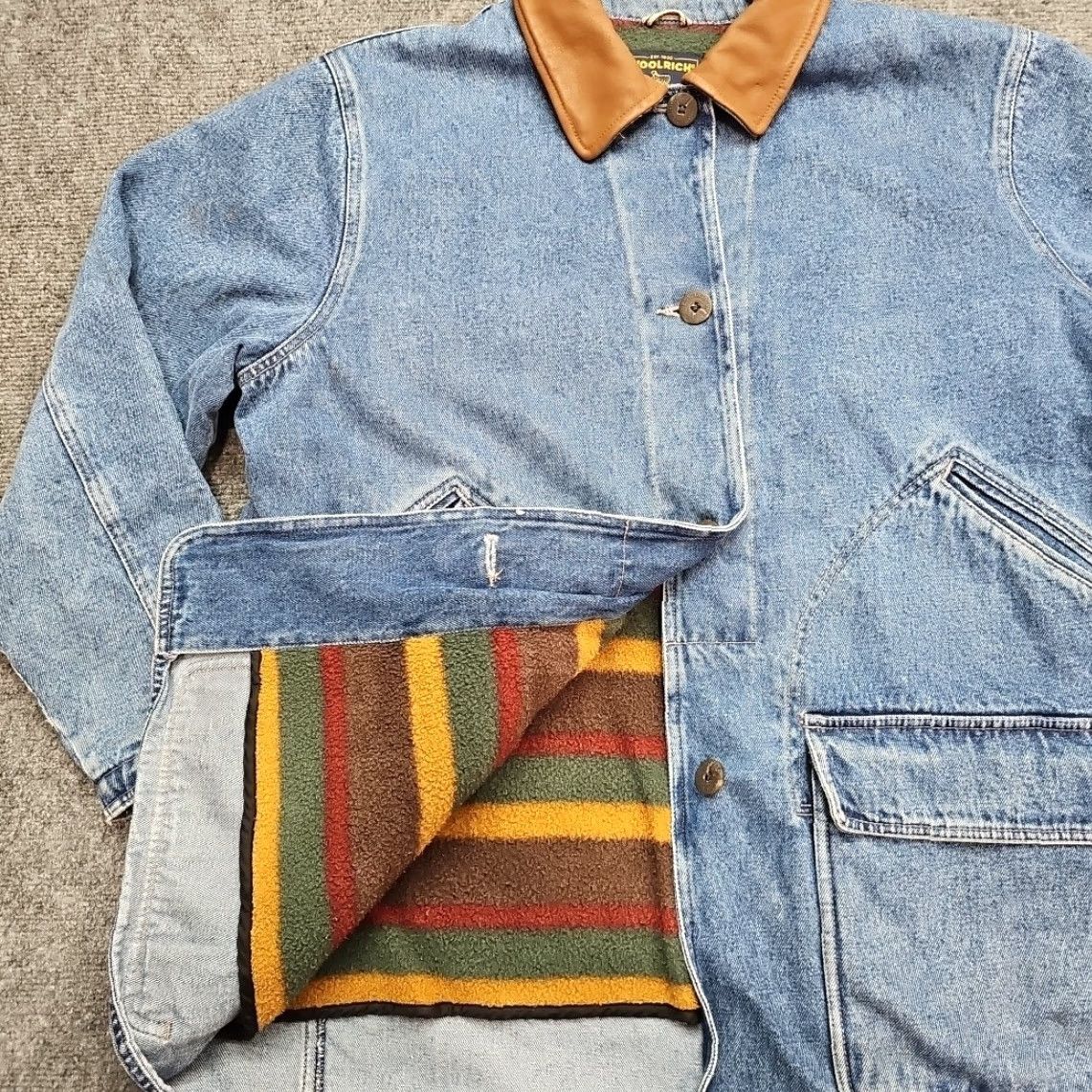 Vintage VINTAGE Woolrich Denim Barn Jacket Chore Coat Women XL Blanket Lined Leather Collar Jacket Blue 1990s Womens Size XL / US 12-14 / IT 48-50 - 4 Thumbnail