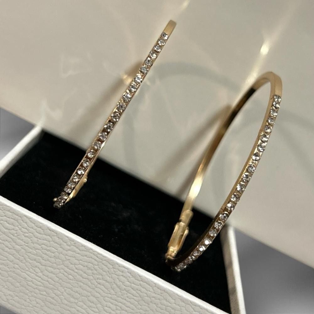 Designer Gold Tone half rhinestone-Crystal Hoop Earrings Size ONE SIZE - 1 Thumbnail