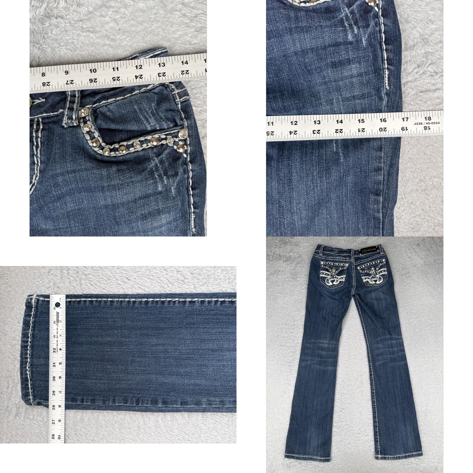 Vintage LA Idol Jeans Bootcut Juniors 9 Blue Medium Wash Low Rise Stretch 31x34 5-Pocket Denim Rhinestone Studded Womens Size 30" / US 8 / IT 44 - 9 Thumbnail