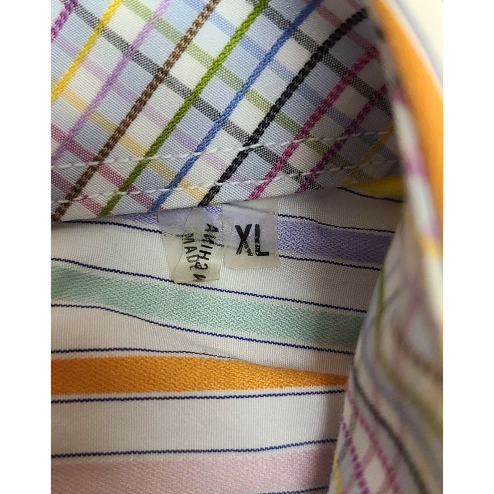 BUGATCHI Bugatchi Dress Shirt Shaped Fit Striped Flip Cuff Button Up Mens Size XL Multicolor Cotton Logo Designers Mens XL Shirt Size 46R - 4 Thumbnail