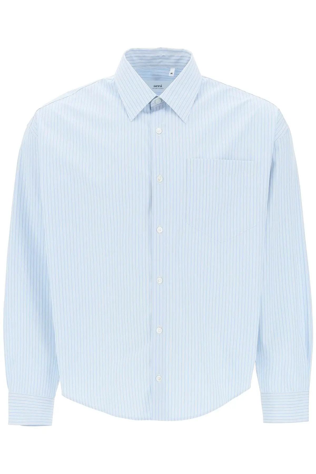 image of Ami O1S22I1N0324 "oversized Striped Shirt In White Light Blue, Women's (Size Large)