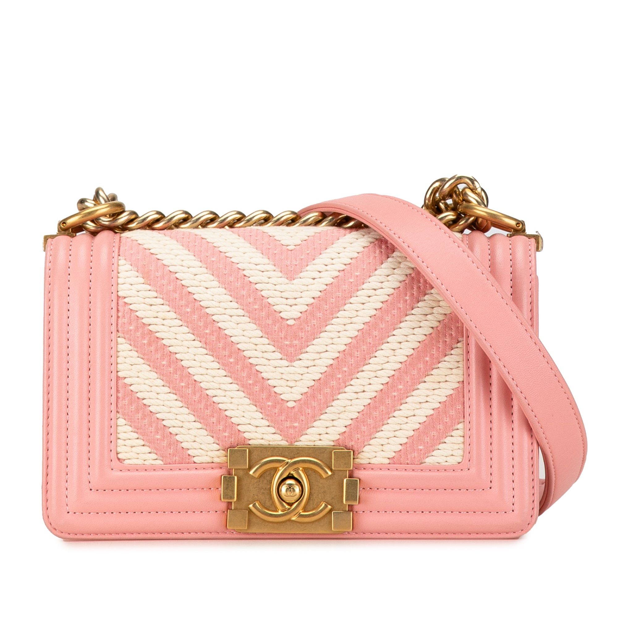 Chanel Pink Small Braided Chevron Boy Flap Crossbody Bag, Women's