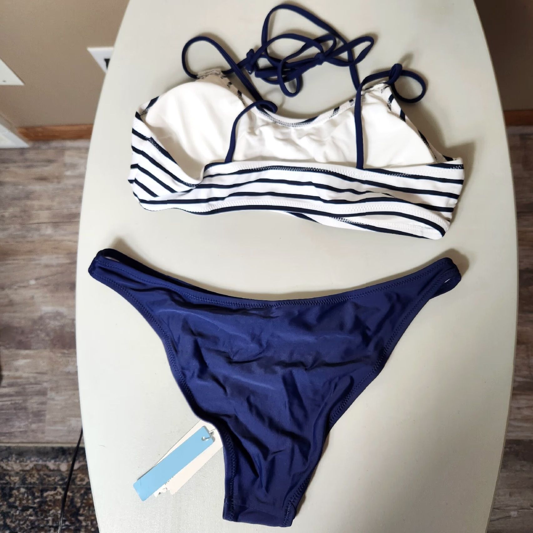 Vintage CUPSHE Bikini Sets - Women’s Low Rise Navy Striped Halter - Size L - NWT Size ONE SIZE - 5 Thumbnail