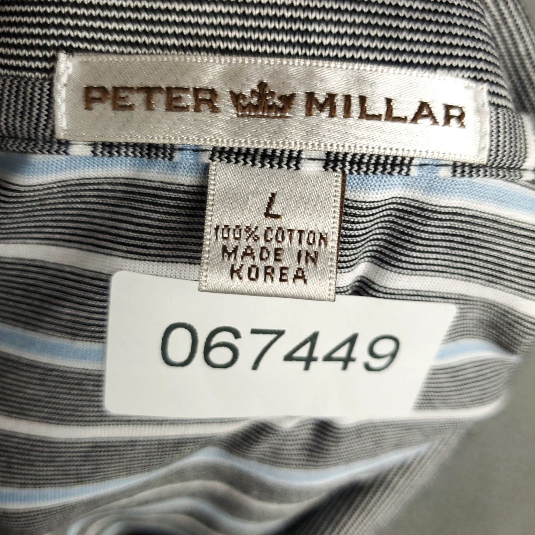 Peter Millar Peter Millar Polo Shirt Mens Large Gray Blue Striped Cotton Short Sleeve Shirt Size US L / EU 52-54 / 3 - 6 Thumbnail