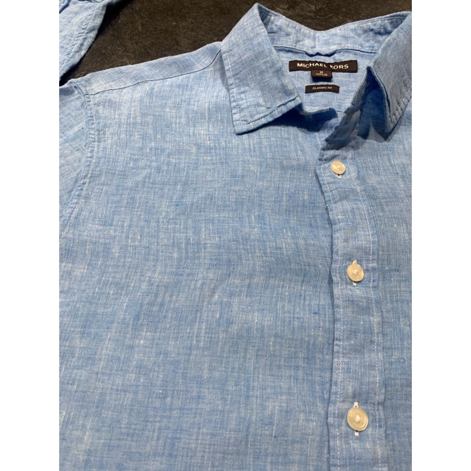 Michael Kors Michael Kors Men's Blue Linen Button-Up Shirt Long Sleeve Size M Classic Fit All Seasons Size US M / EU 48-50 / 2 - 4 Thumbnail