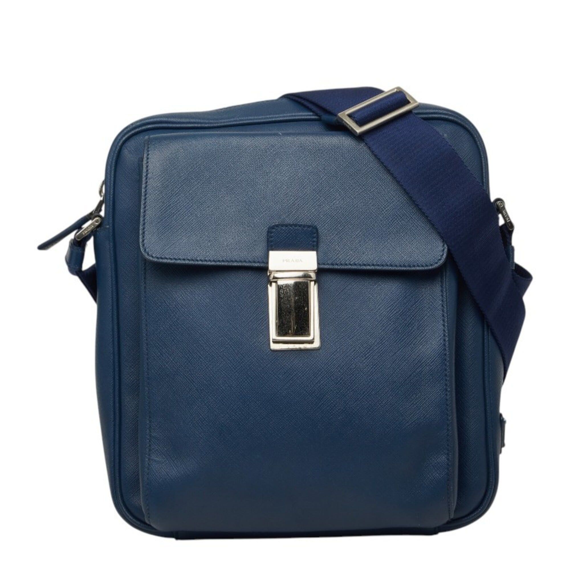 Prada Prada Triangle Logo Plate Crossbody Shoulder Bag, Navy Saffiano Leather, Women's PRADA Size ONE SIZE - 1 Thumbnail