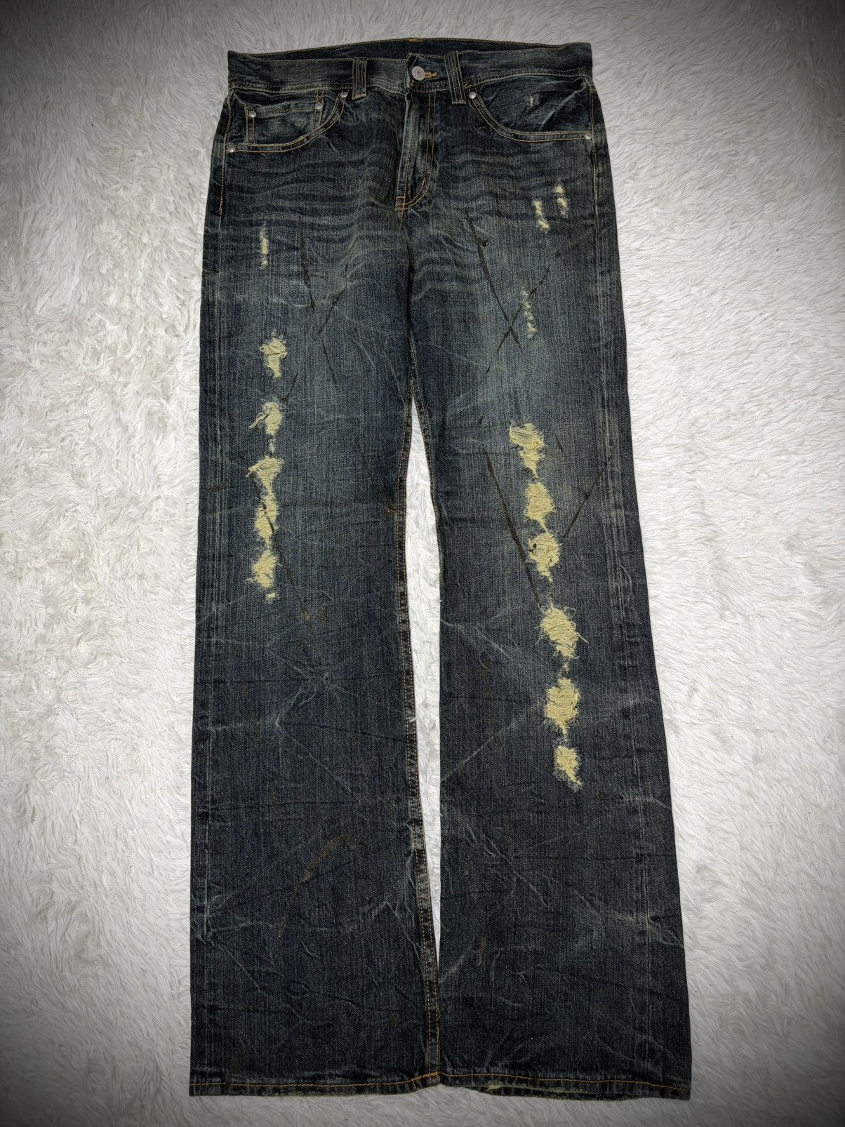 Japanese Brand 00s Japanese Brand distressed painted bootcut jeans Size US 33 - 1 Thumbnail
