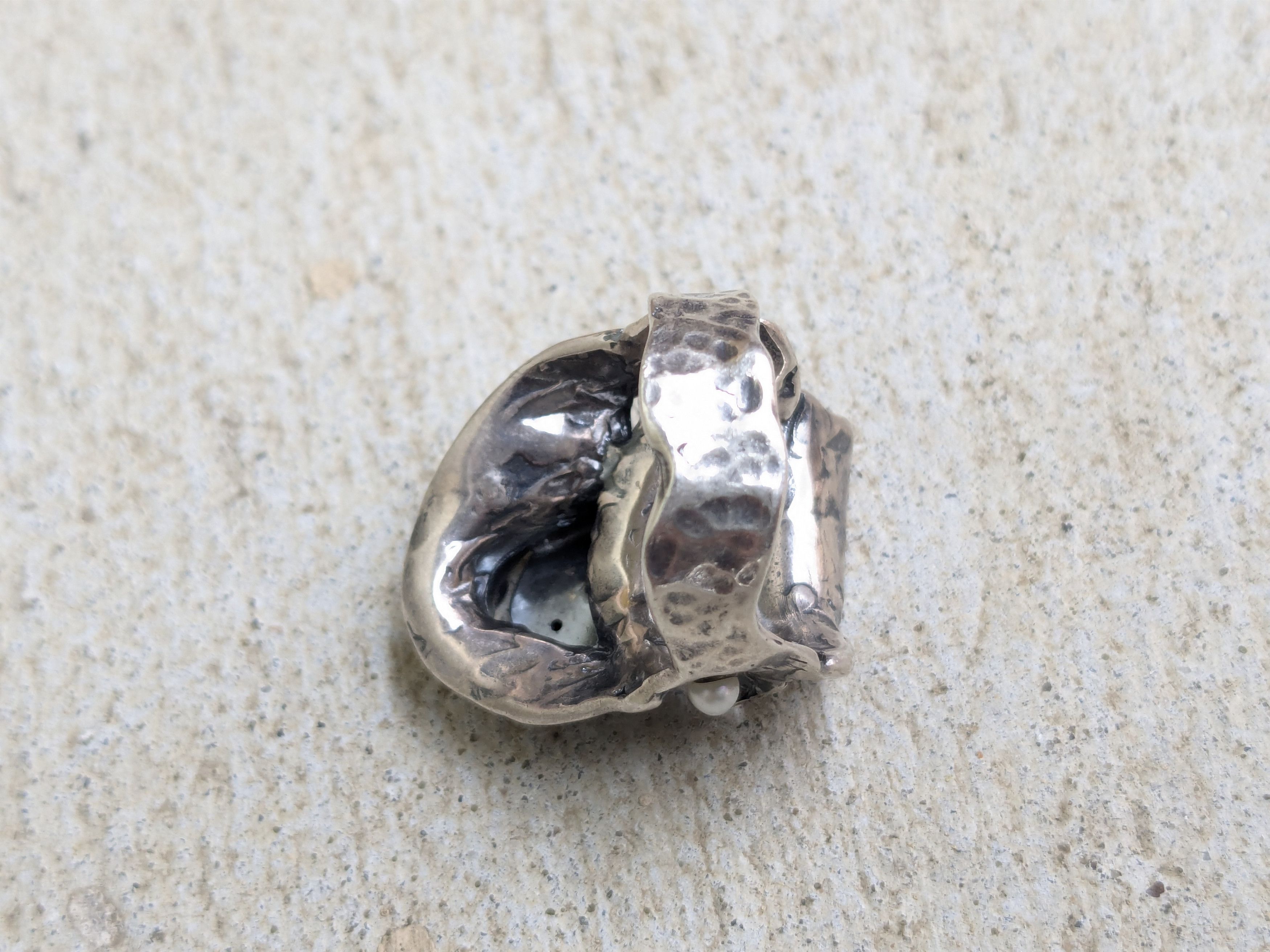 Jewelry Vintage Sterling Silver Ring Pearl 8 Modern Abstract Size ONE SIZE - 5 Thumbnail