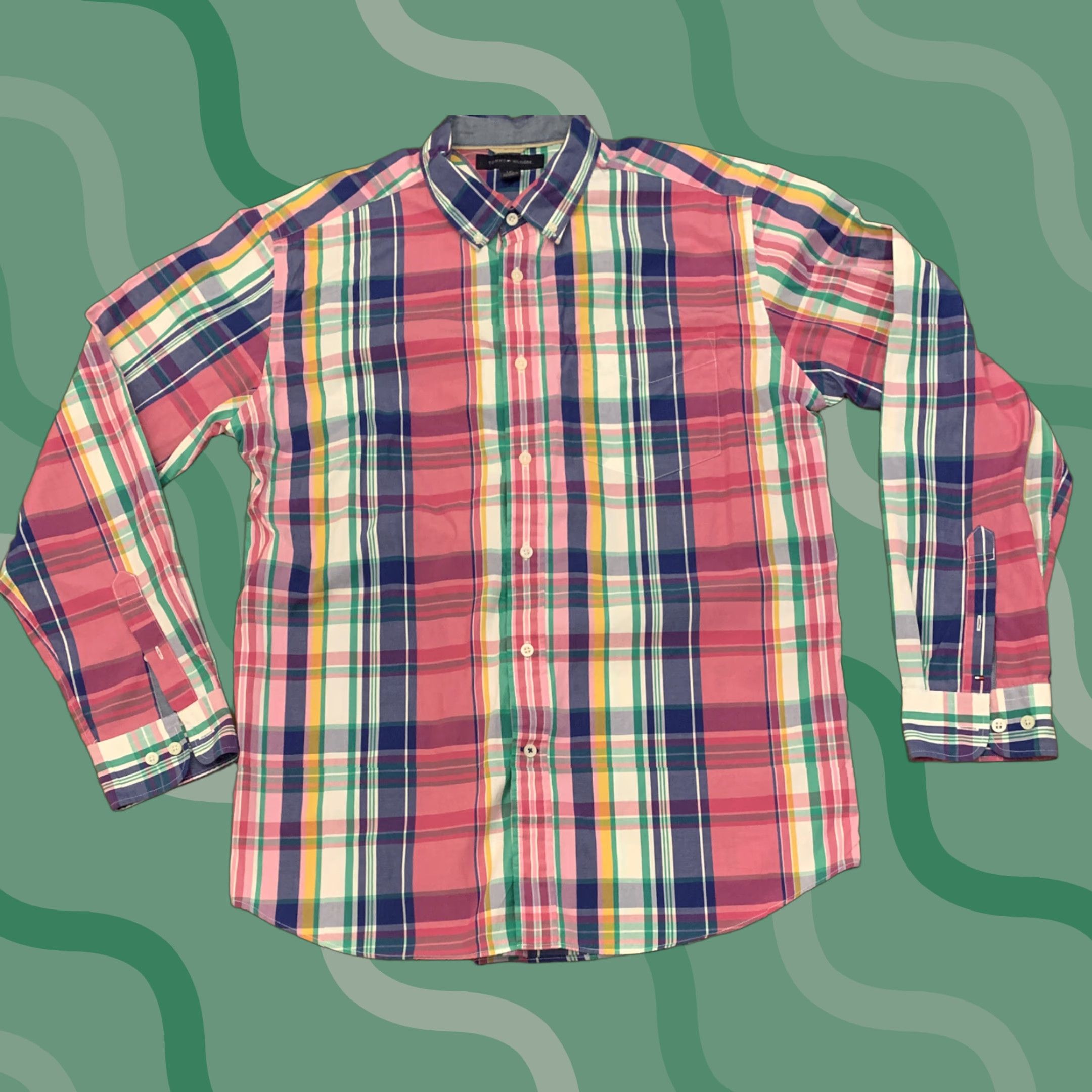Tommy Hilfiger TOMMY HILFIGER Plaid Button-Up Shirt - Long Sleeve - Adult Large - Pink Green - Mens Size US L / EU 52-54 / 3 - 1 Thumbnail