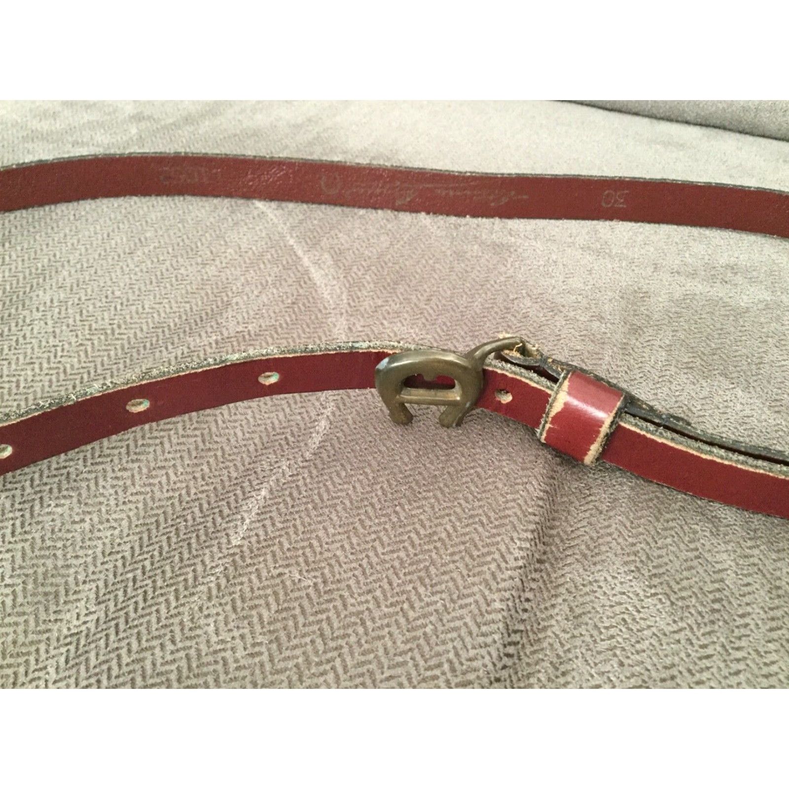 Aigner VINTAGE 70s Etienne Aigner Leather Waist Belt Women Size 30 Reddish Brown Brass "A" Buckle Size ONE SIZE - 3 Thumbnail