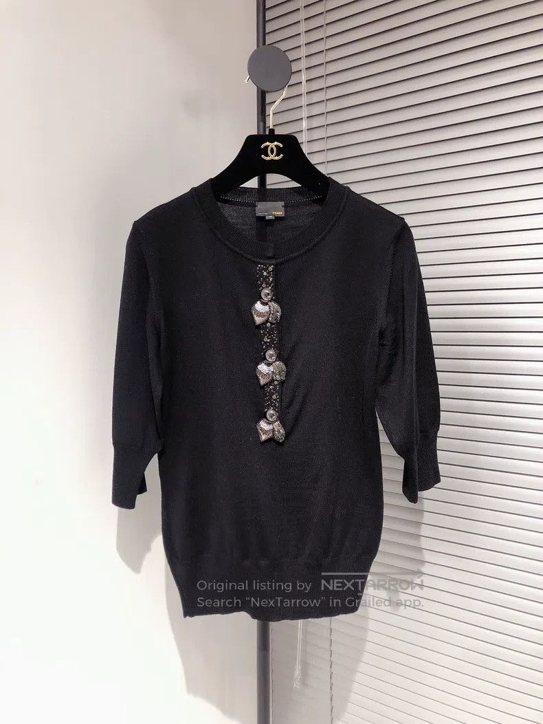 Fendi Fendi Black Seven-Quarter Sleeve Sequin Beaded Knit Top Size XS / US 0-2 / IT 36-38 - 1 Thumbnail