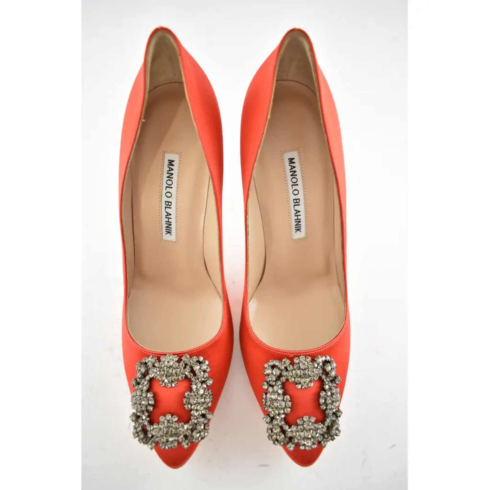Manolo Blahnik Hangisi 105 Rosso Satin Crystal Jewel Buckle Heel Pump 36.5 Size US 6.5 / IT 36.5 - 8 Thumbnail