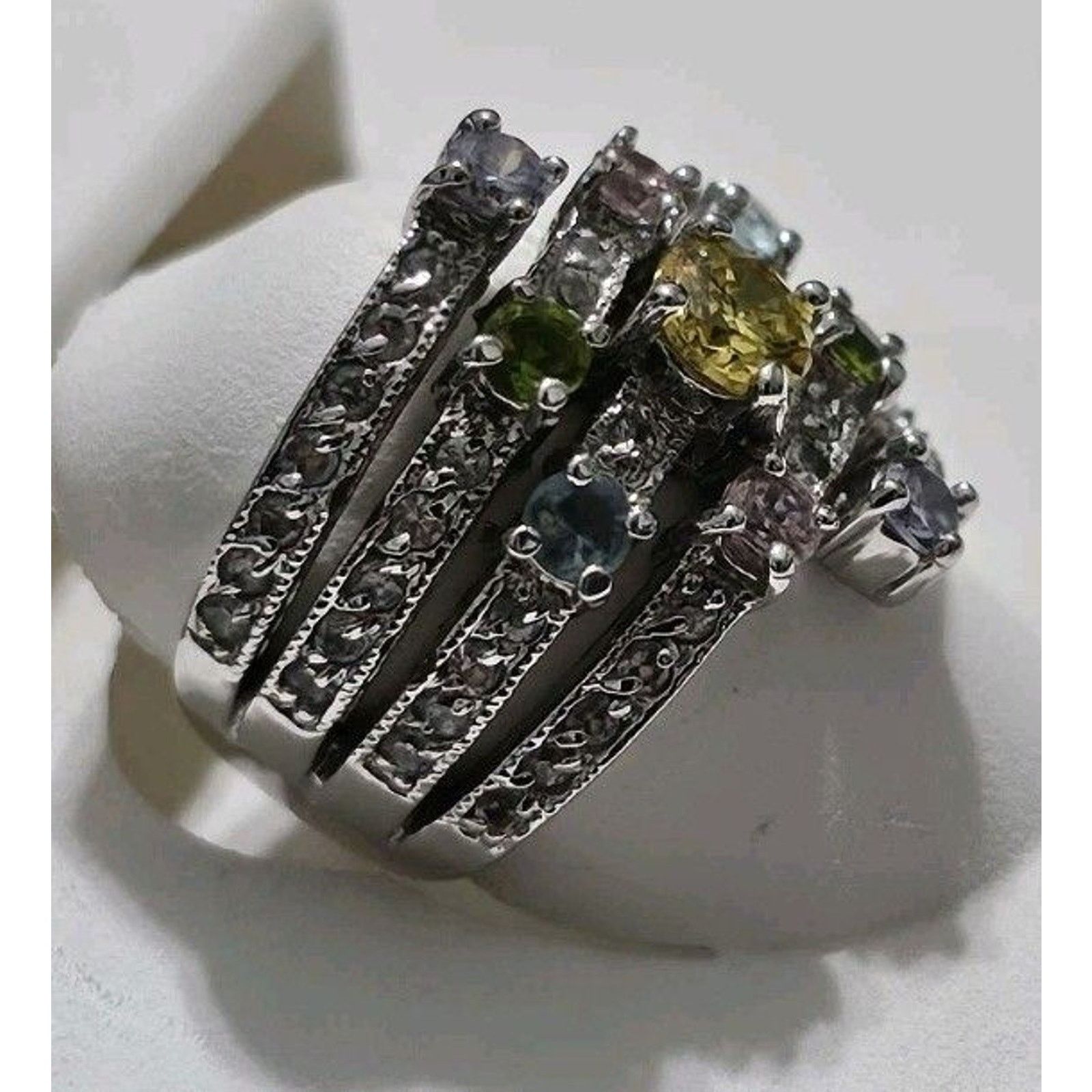 Other Rainbow Multi Stone Cocktail Ring Sterling Silver Size 6 Size ONE SIZE - 7 Thumbnail