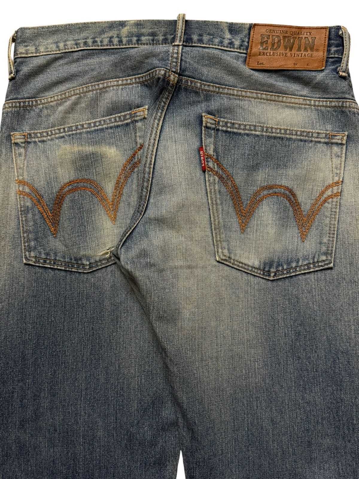Edwin Vintage 90s Edwin 403 Blue Faded Wash Distress Straight Leg Size US 33 - 5 Thumbnail