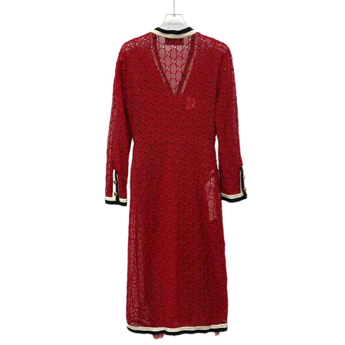 Gucci Gucci Red All-over Logo V-neck Long Sleeve Dress K26WX Size XS / US 0-2 / IT 36-38 - 2 Thumbnail