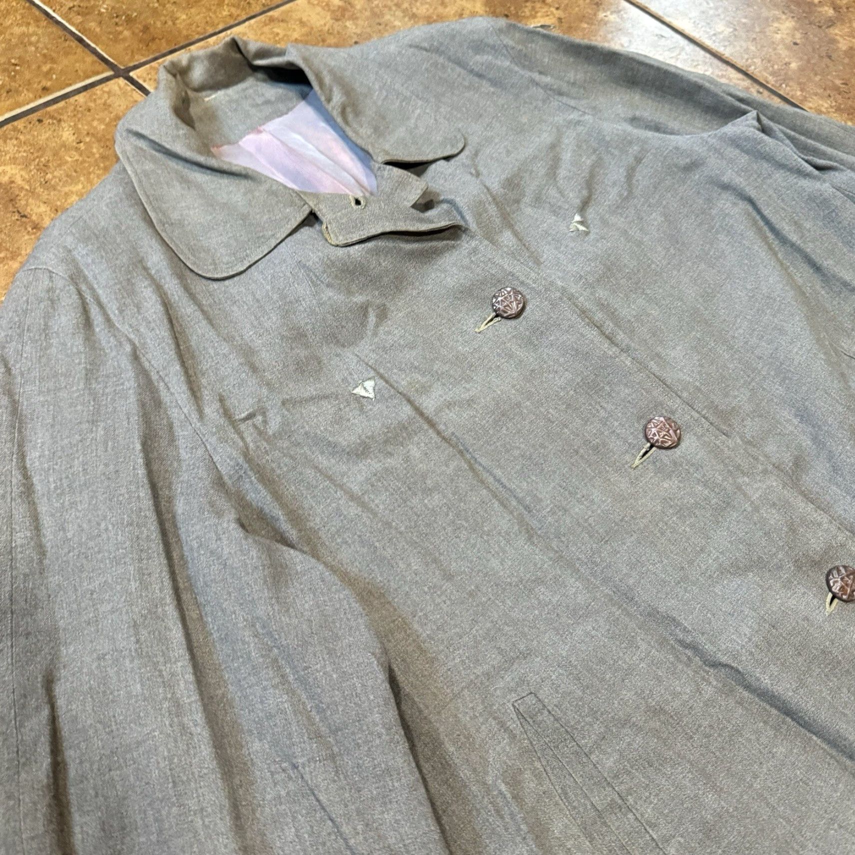Vintage VTG 1950s Wool Duster Coat Jacket Grey Rockabilly Bonar Custom Tailor of Denver SMALL Mens Size US S / EU 44-46 / 1 - 2 Thumbnail