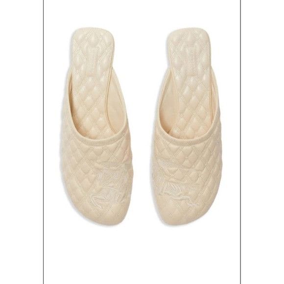 Burberry Alf Baby Mule Quilted Leather Heels Soap Ivory