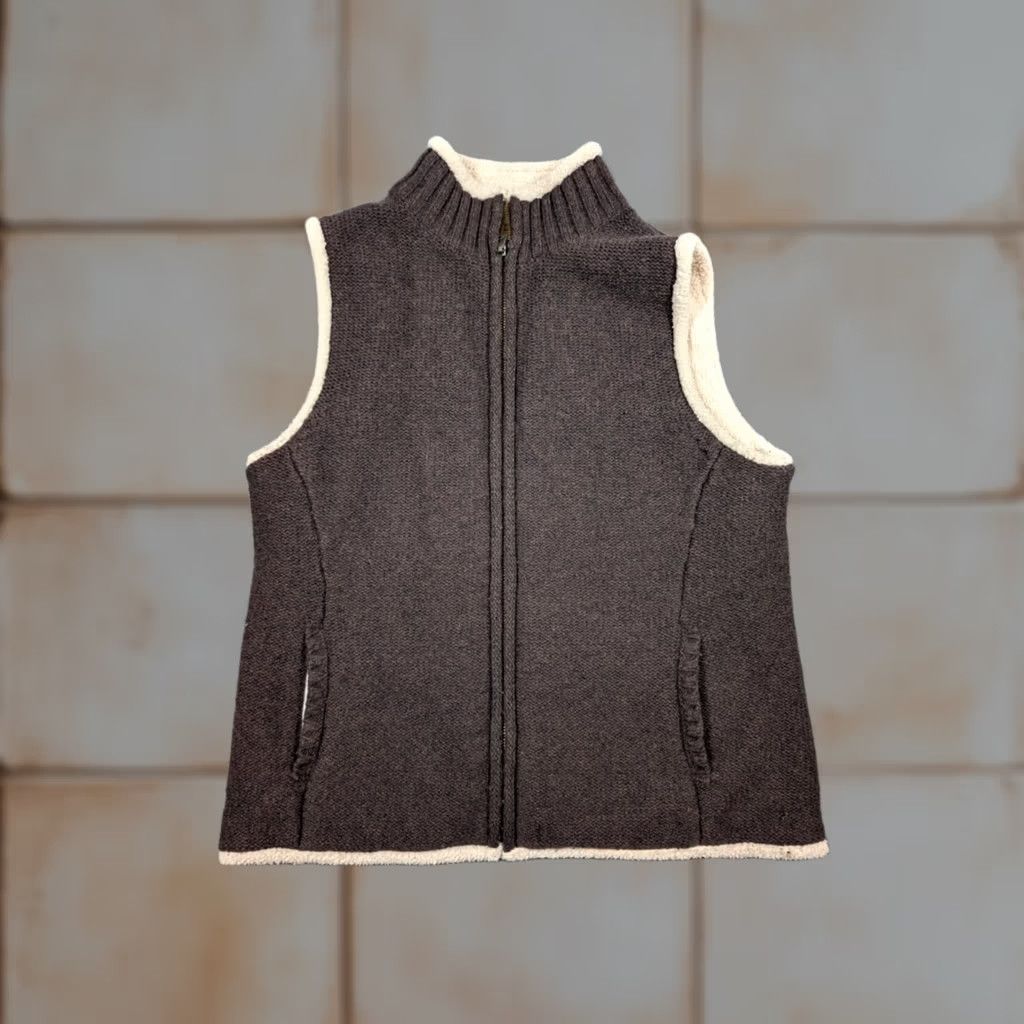 Vintage L.L. Bean Vest Womens Medium Brown Lambswool Sherpa Zip Pockets Outdoor Outdoor Hiking Casual Travel (Brown) Size M / US 6-8 / IT 42-44 - 1 Thumbnail