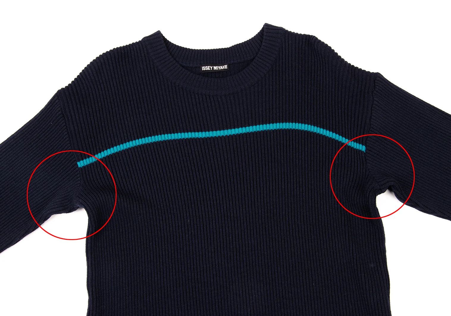 Issey Miyake Wool Ribbed Knit Sweater in Navy and Light Blue, Size M Size US M / EU 48-50 / 2 - 2 Thumbnail