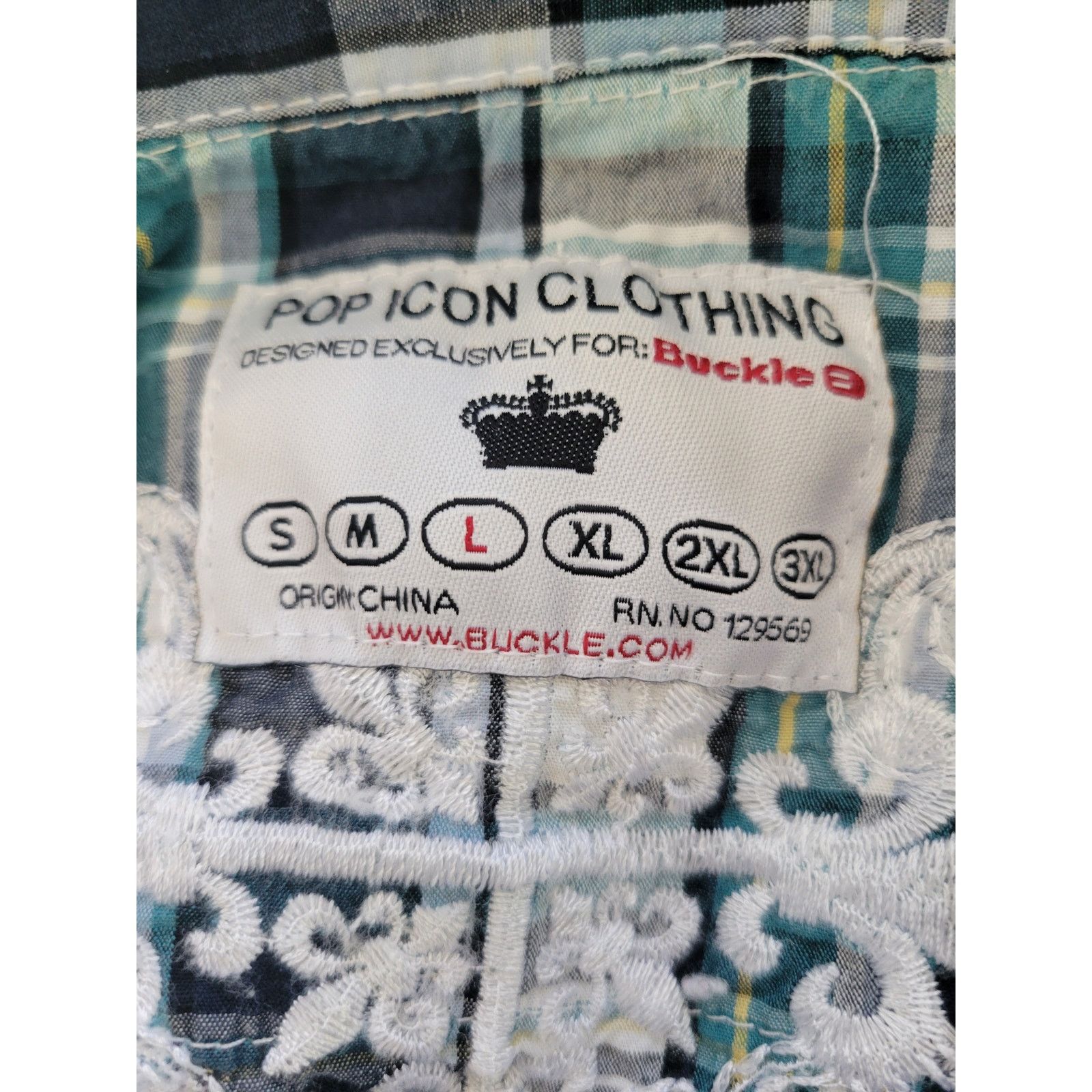 BKE Buckle Pop Icon Sz Large Mens Plaid Pearl Snap Embroidered Size US L / EU 52-54 / 3 - 2 Thumbnail