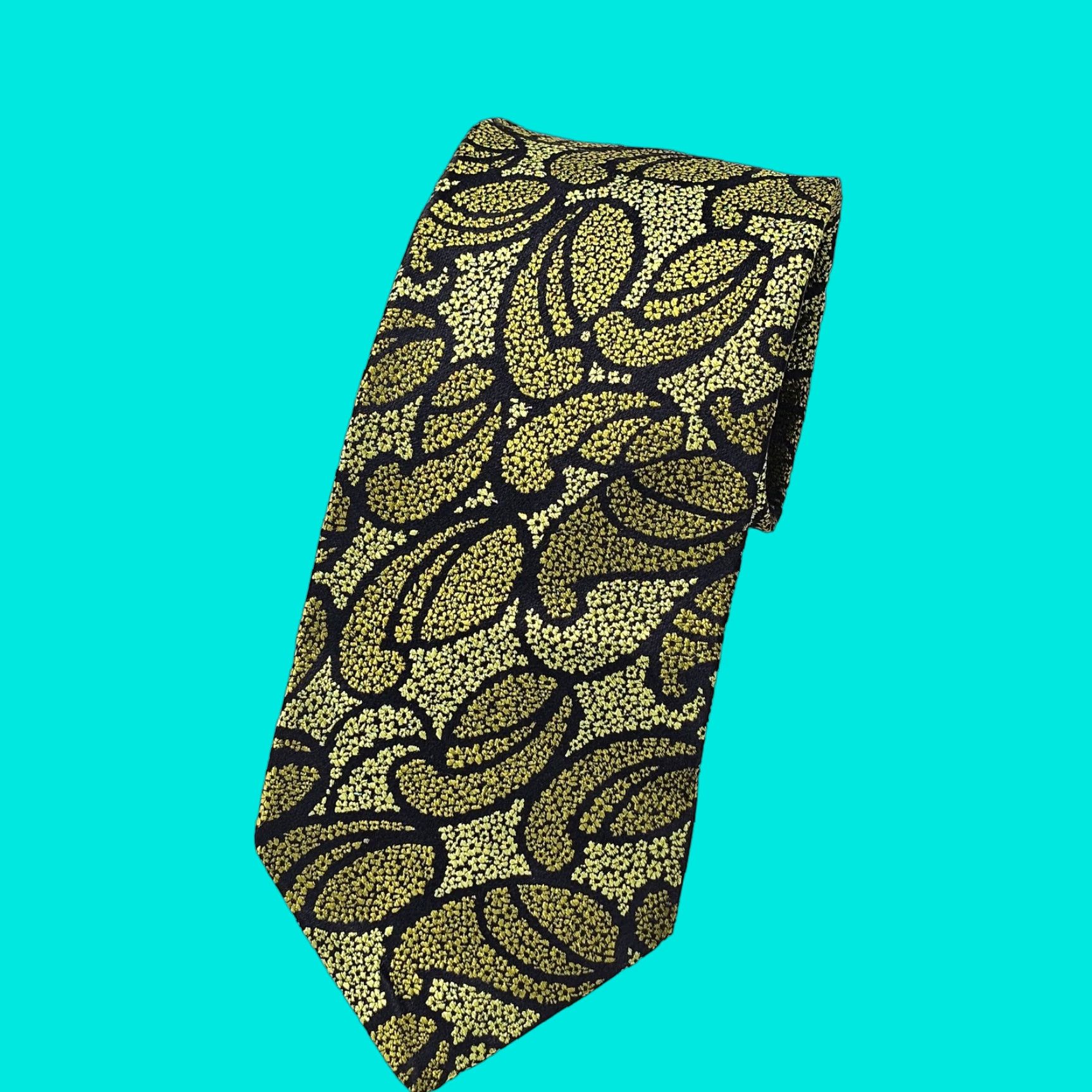 Ted Baker VINTAGE Ted Baker London Tie Paisley Silk Iridescent Green Black 58" X 3.5" Adult Men’s Silk Necktie Men's Navy Green 90s Event Wedding Size ONE SIZE - 1 Thumbnail