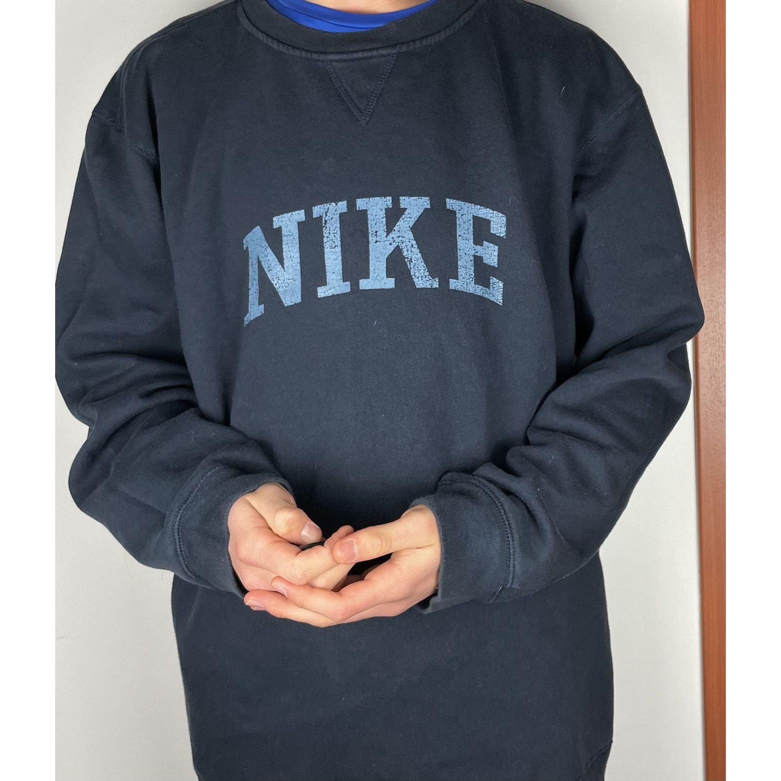 Nike × Vintage Vintage Nike Mens blue Spellout Fleece Lined Sweatshirt 2XL Size US XXL / EU 58 / 5 - 2 Thumbnail