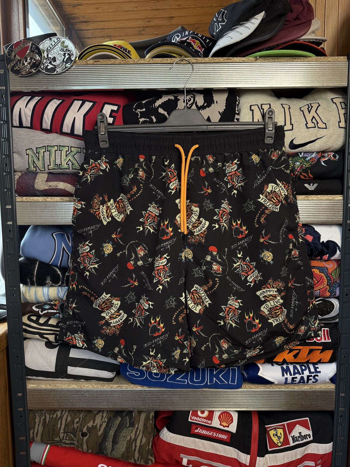 Christian Audigier Vintage Ed Hardy Japanese Tattoo Nylon Swimming Shorts Y2K Size US 34 / EU 50 - 1 Thumbnail