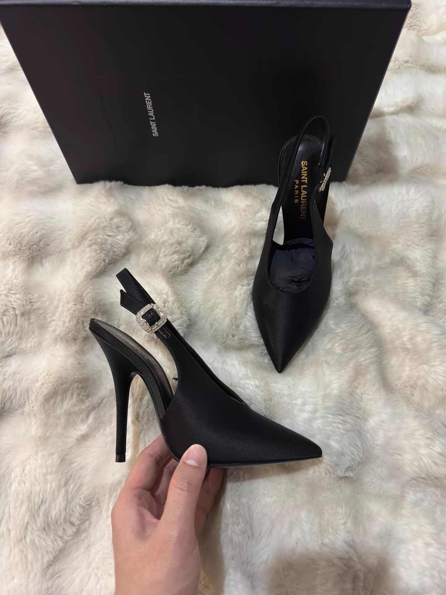 Saint Laurent Paris SAINT LAURENT Satin Crystal Heels 36 Size US 5.5 / IT 35.5 - 2 Thumbnail