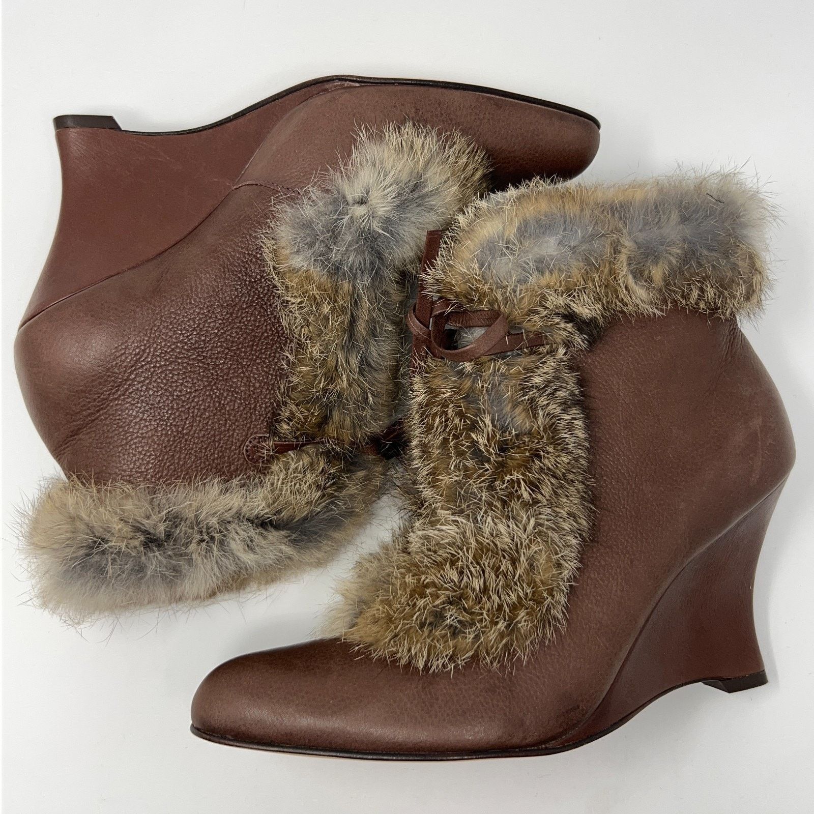 10 Corso Como Corso Como Rabbit Fur Trim Wedge Booties Brown Womens 8M Size US 8 / IT 38 - 11 Thumbnail