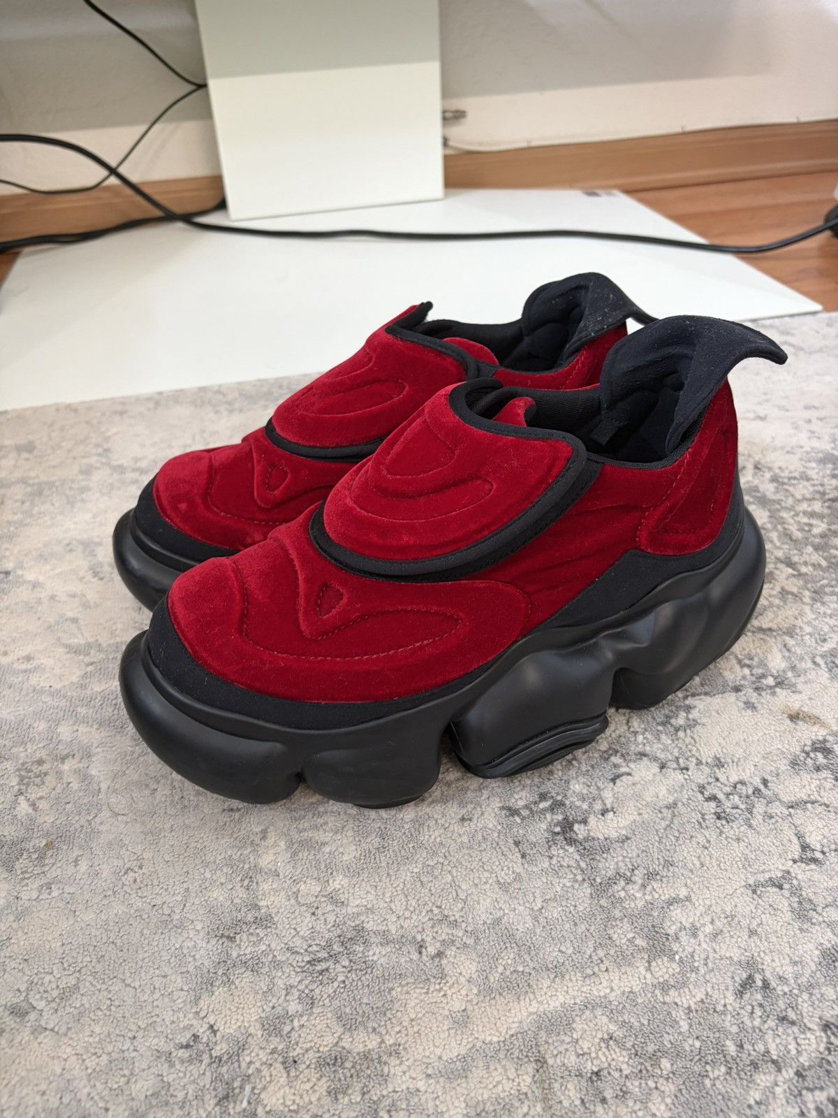 Japanese Brand grounds - Red Velvet Platform Rave Sneakers Size US 10 / EU 43 - 1 Thumbnail
