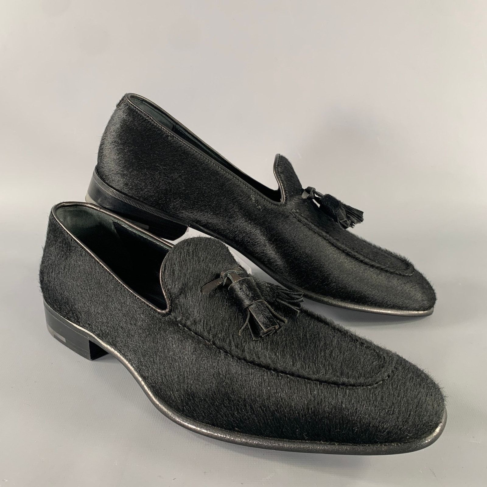 SALVATORE FERRAGAMO Size 8 Black Calf Hair Tassels Loafers