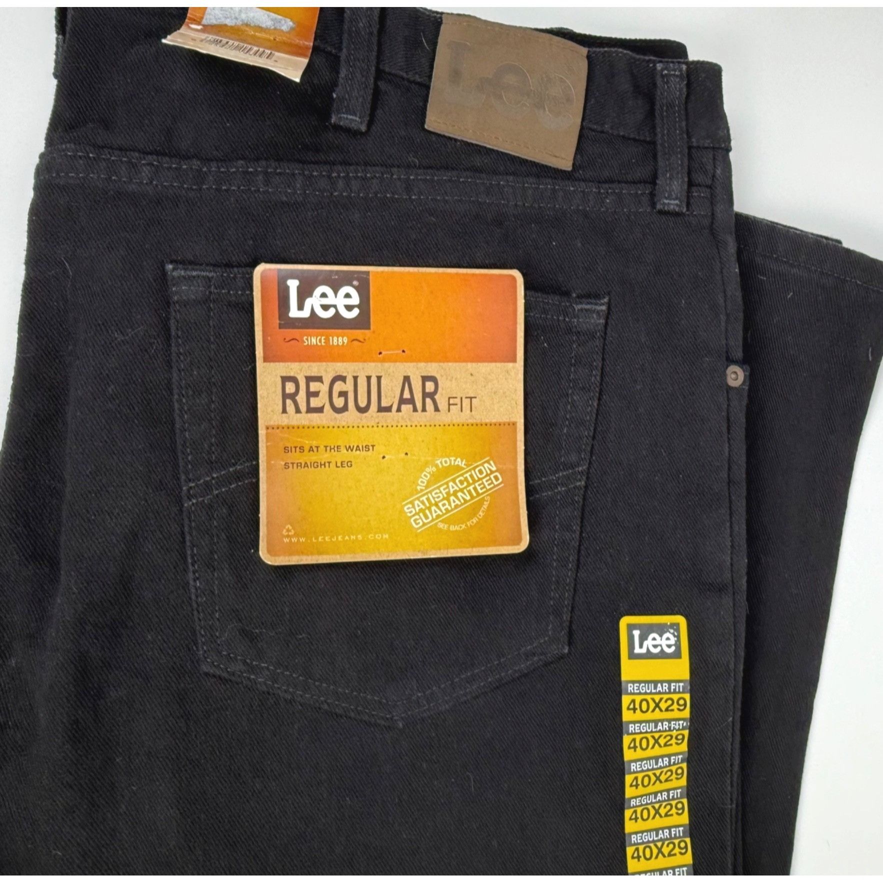 Lee Lee Men's Regular Fit Double Black Jeans Denim Straight Leg Size US 40 / EU 56 - 3 Thumbnail