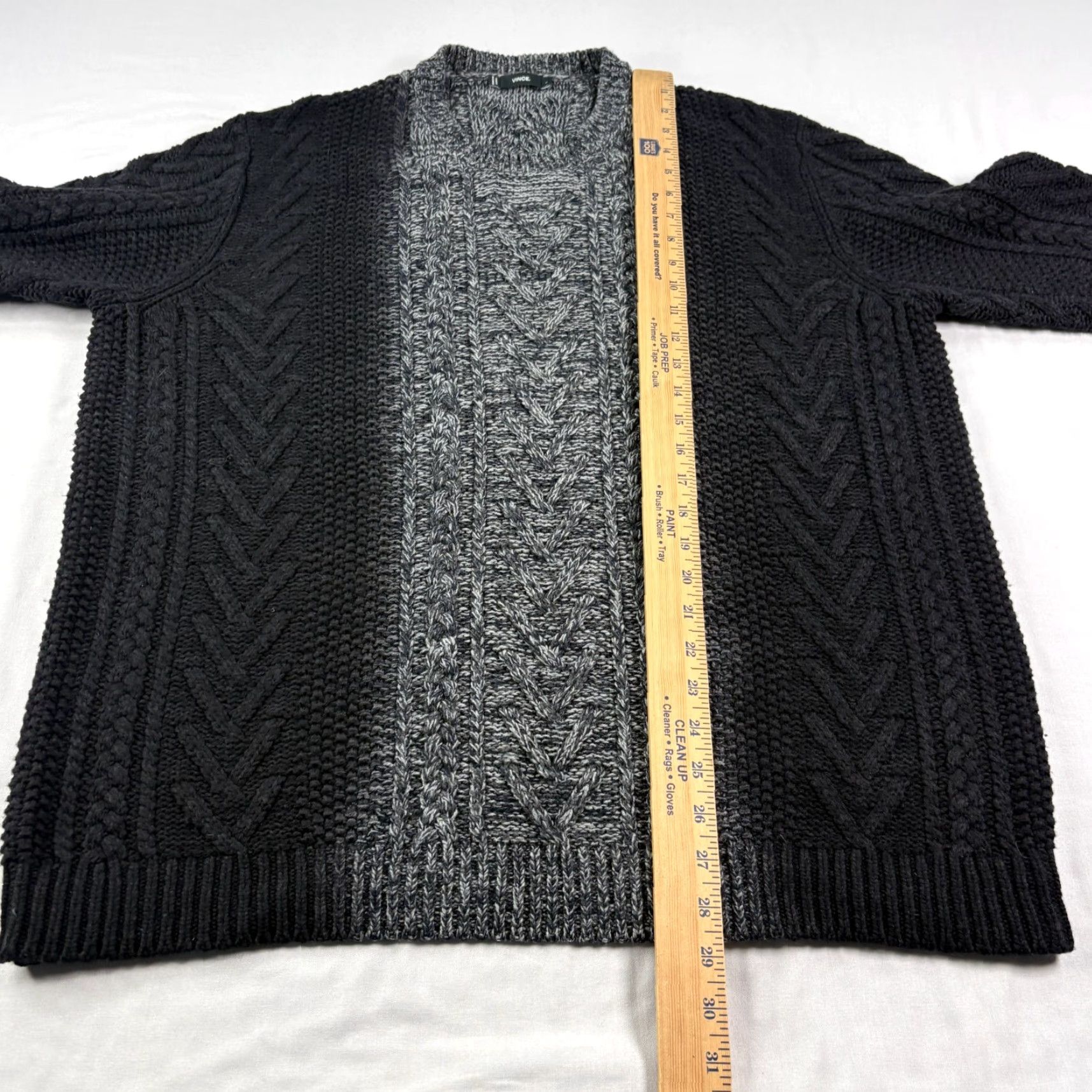 Vince Vince Sweater Mens Large Black Cray Cable Knit Wool Cashmere Blend Pullover Size US L / EU 52-54 / 3 - 5 Thumbnail