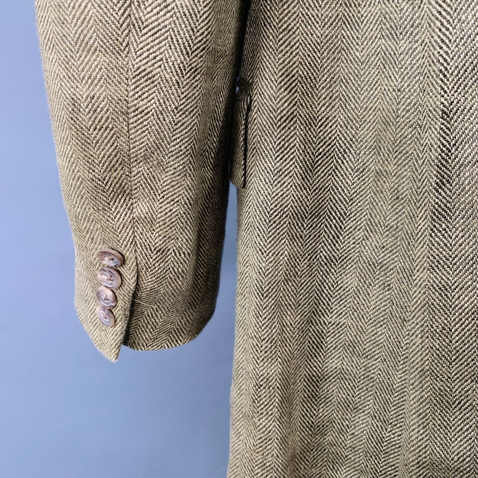 Polo Ralph Lauren Size 44 Tan Khaki Herringbone Flax Sport Coat Size 44R - 5 Thumbnail