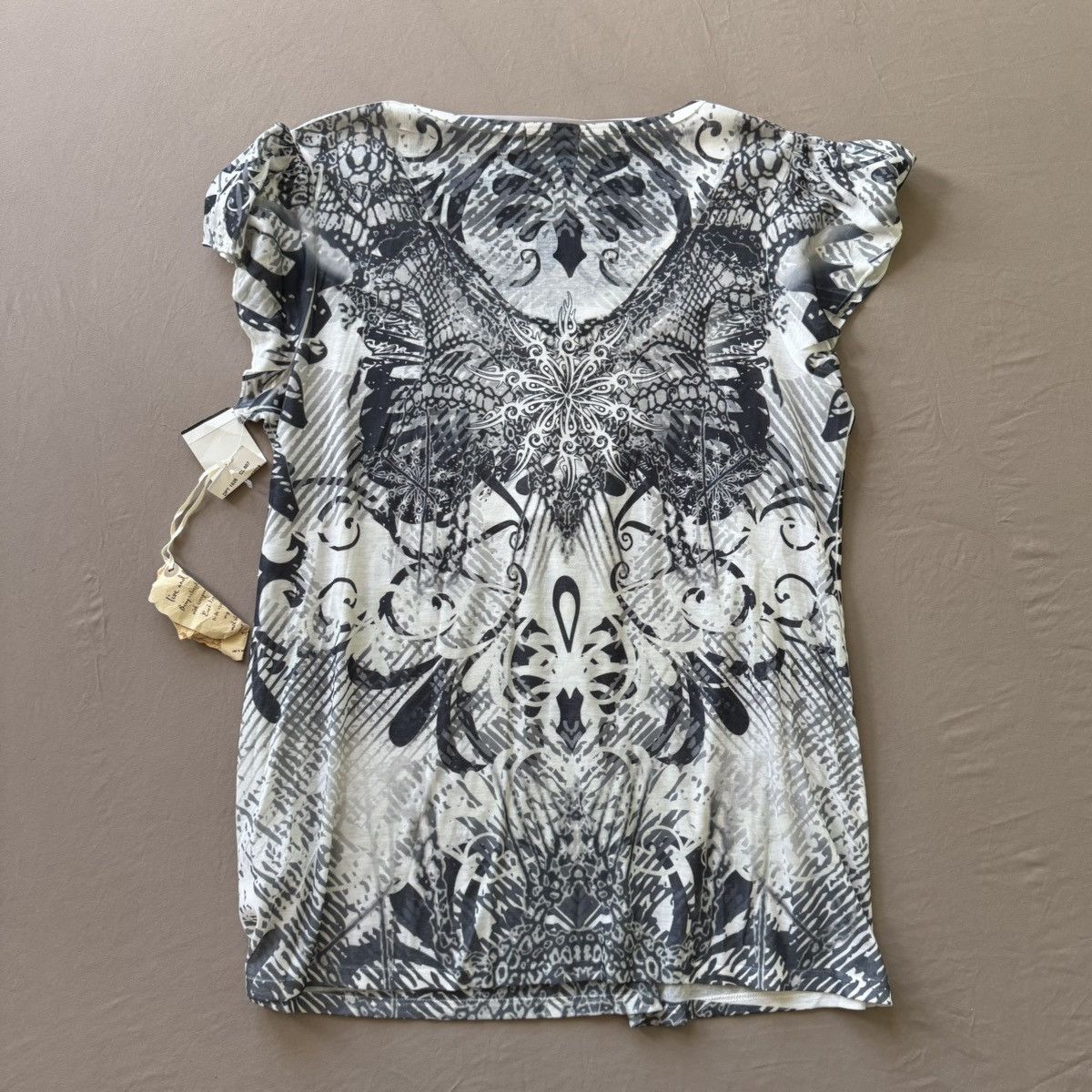 Other Y2K Early 2000s One World Abstract Flutter Sleeve Henley Top Size XL / US 12-14 / IT 48-50 - 2 Thumbnail