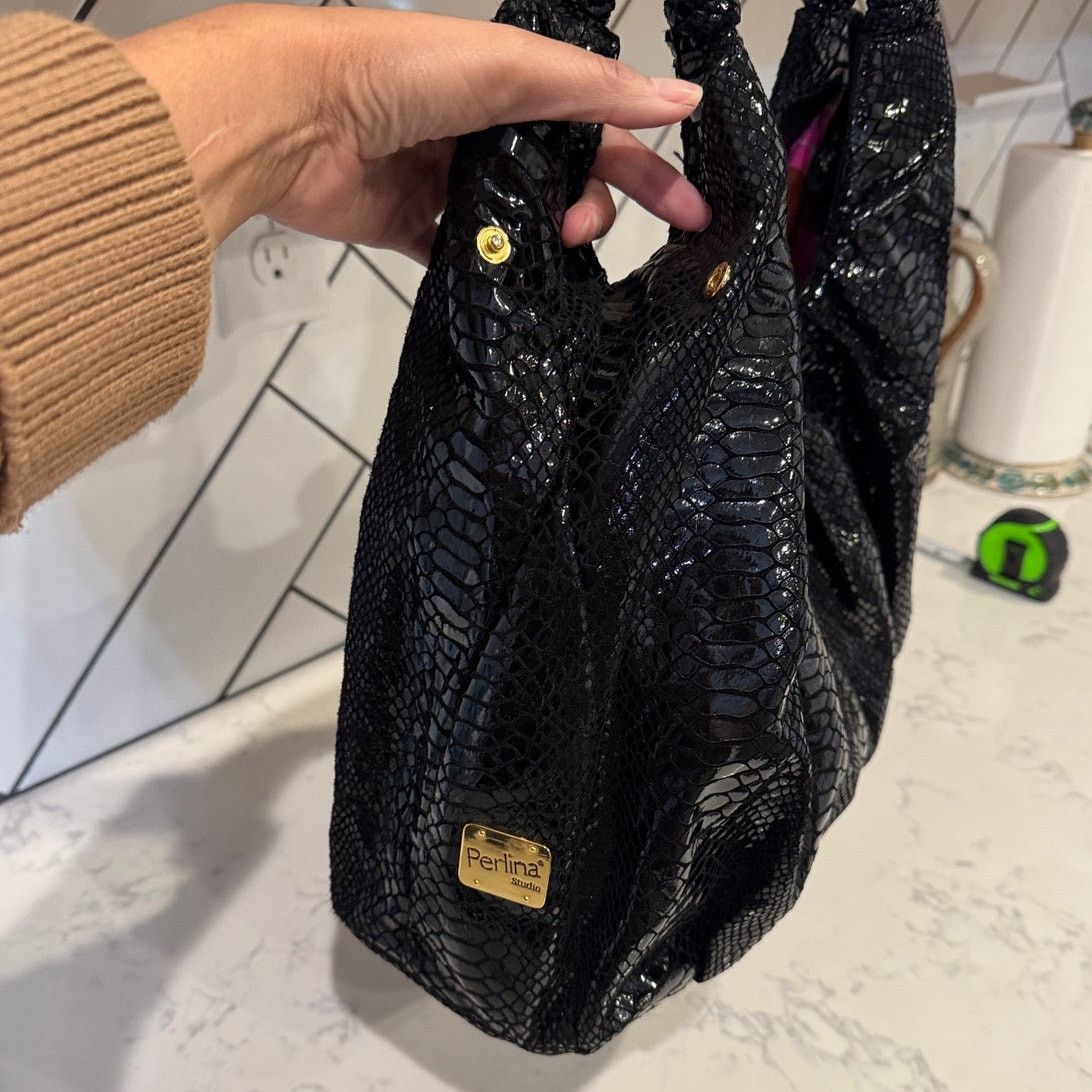 Other Vintage Perlina Y2K black snake skin leather large hobo bag Size ONE SIZE - 4 Thumbnail