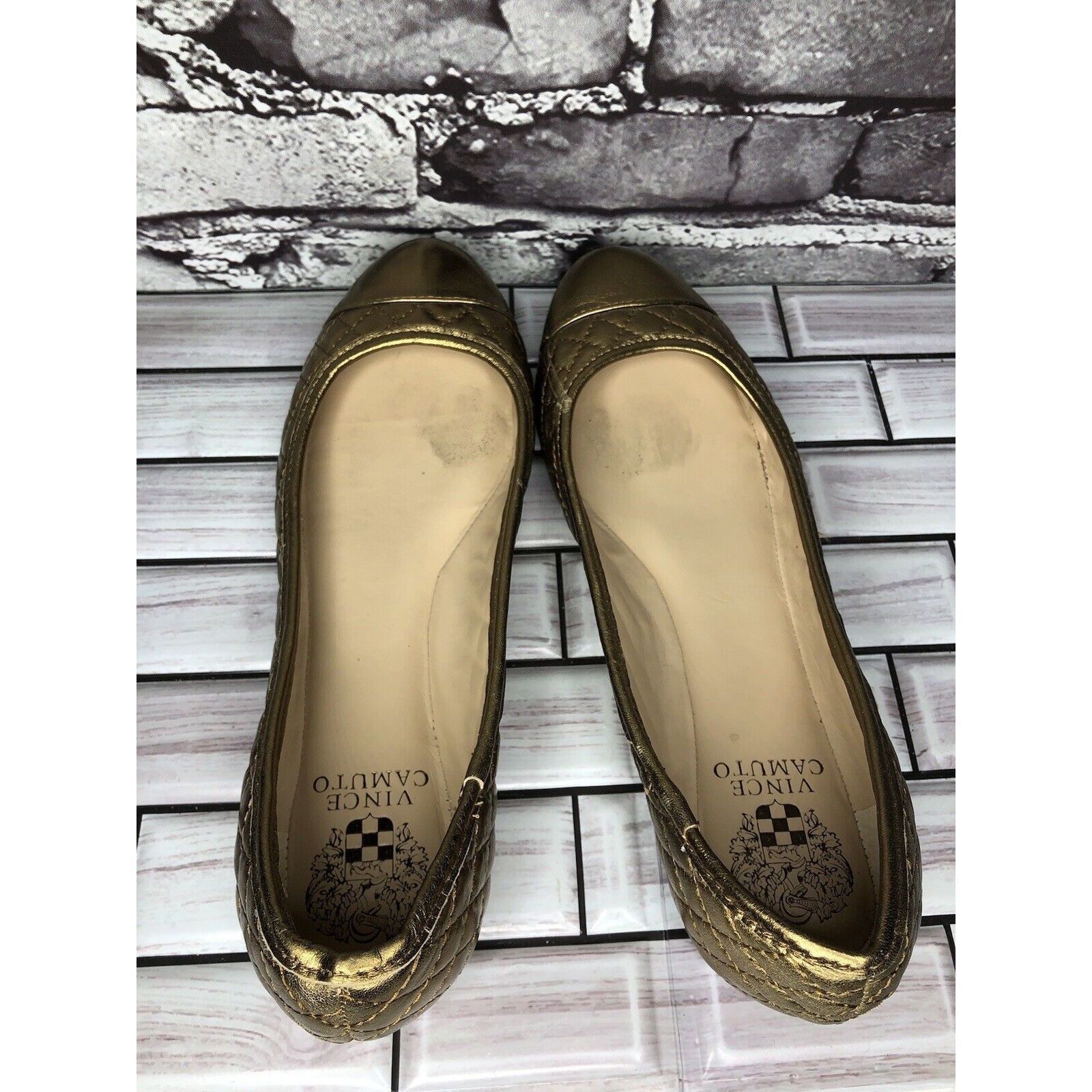 Vince Camuto Vince Camuto Metallic Gold Leather Quilted Ballet Flats Shoe Size US 9.5 / IT 39.5 - 4 Thumbnail