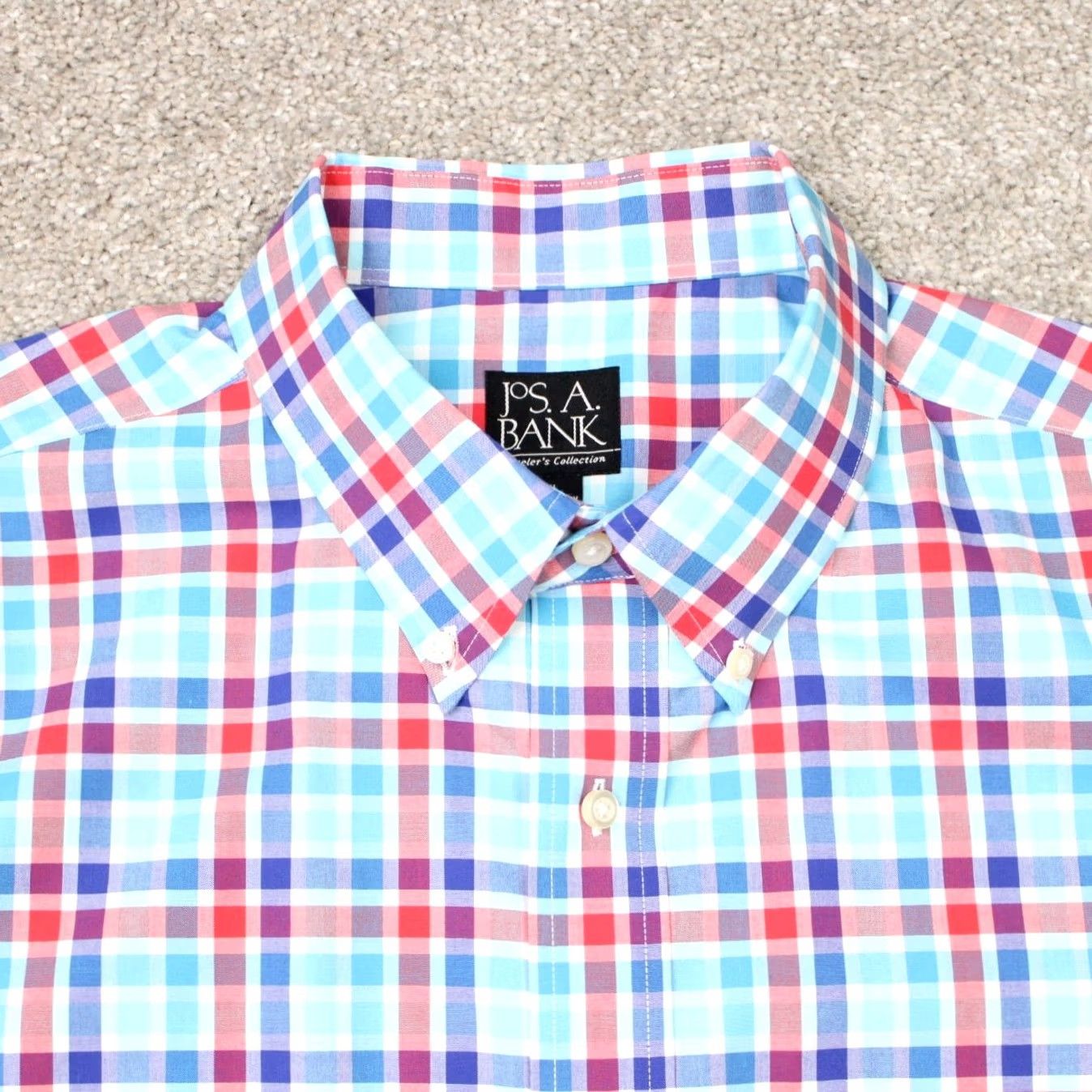 Jos. A. Bank Jos. A. Bank Shirt Mens XL Pink/Blue Traveler's Collection Cotton Long Sleeve Button-Up Plaid Classic Colors Mens XL Pink & Blue Size US XL / EU 56 / 4 - 4 Thumbnail