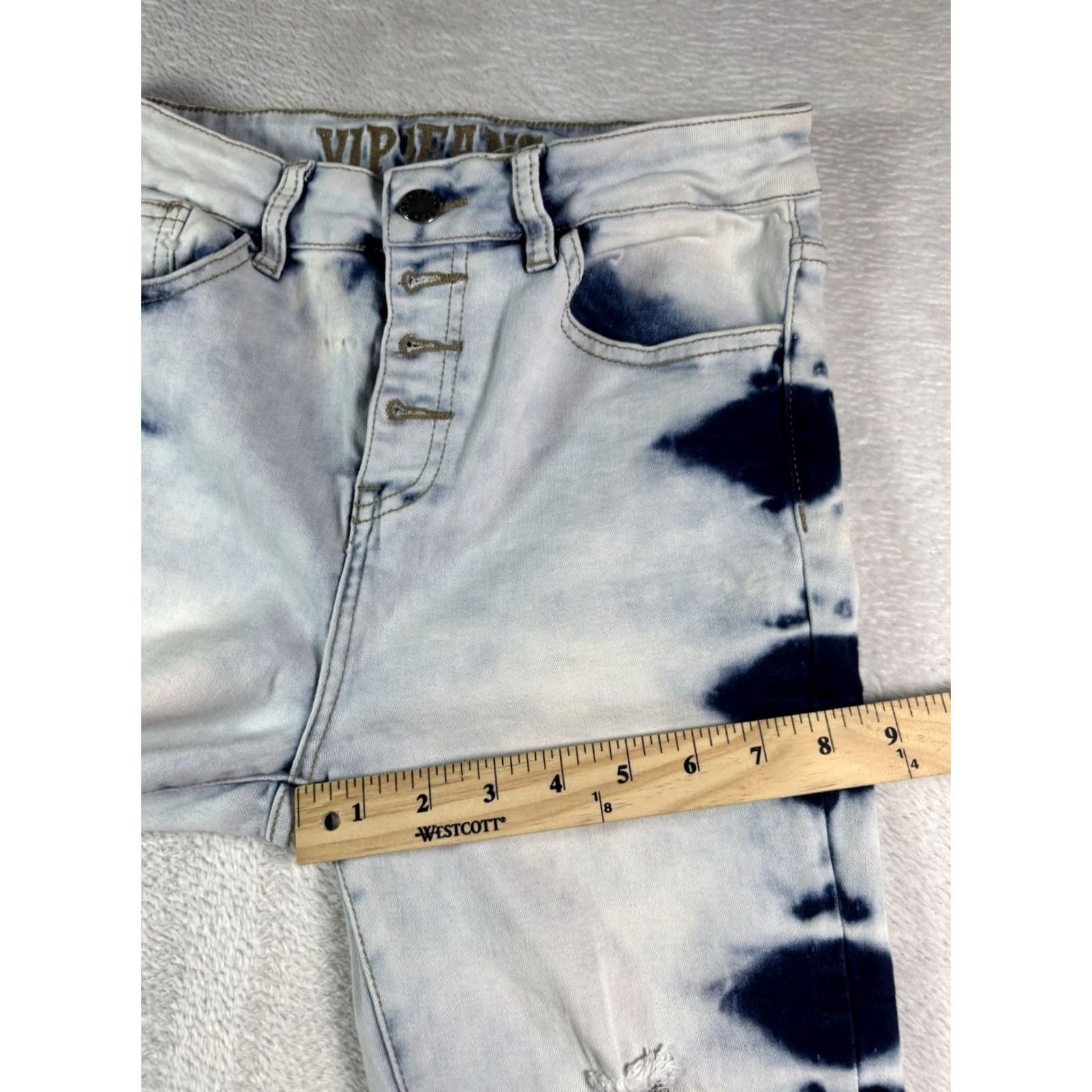 Denime VIP Denim Jeans Women’s Acid Wash Tie Dye Distressed Skinny 9-10 Button Fly 5-Pocket Blue Vintage No Size 30" / US 8 / IT 44 - 6 Thumbnail