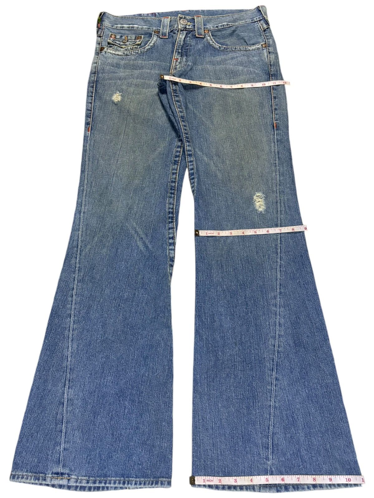 True Religion Vintage USA True Religion Joey Mud Wash Distress Flare Jeans Size US 35 - 15 Thumbnail