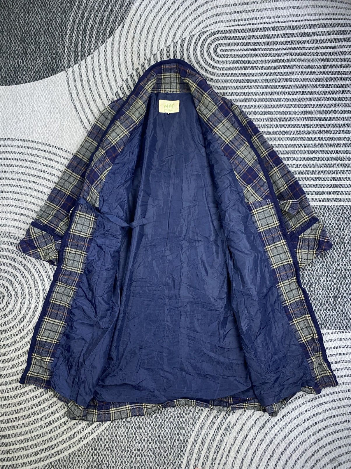 Pierre Balmain Vtg Vent Vert Pierre Balmain Navy Checked Long Wool Jacket Size US XL / EU 56 / 4 - 6 Thumbnail