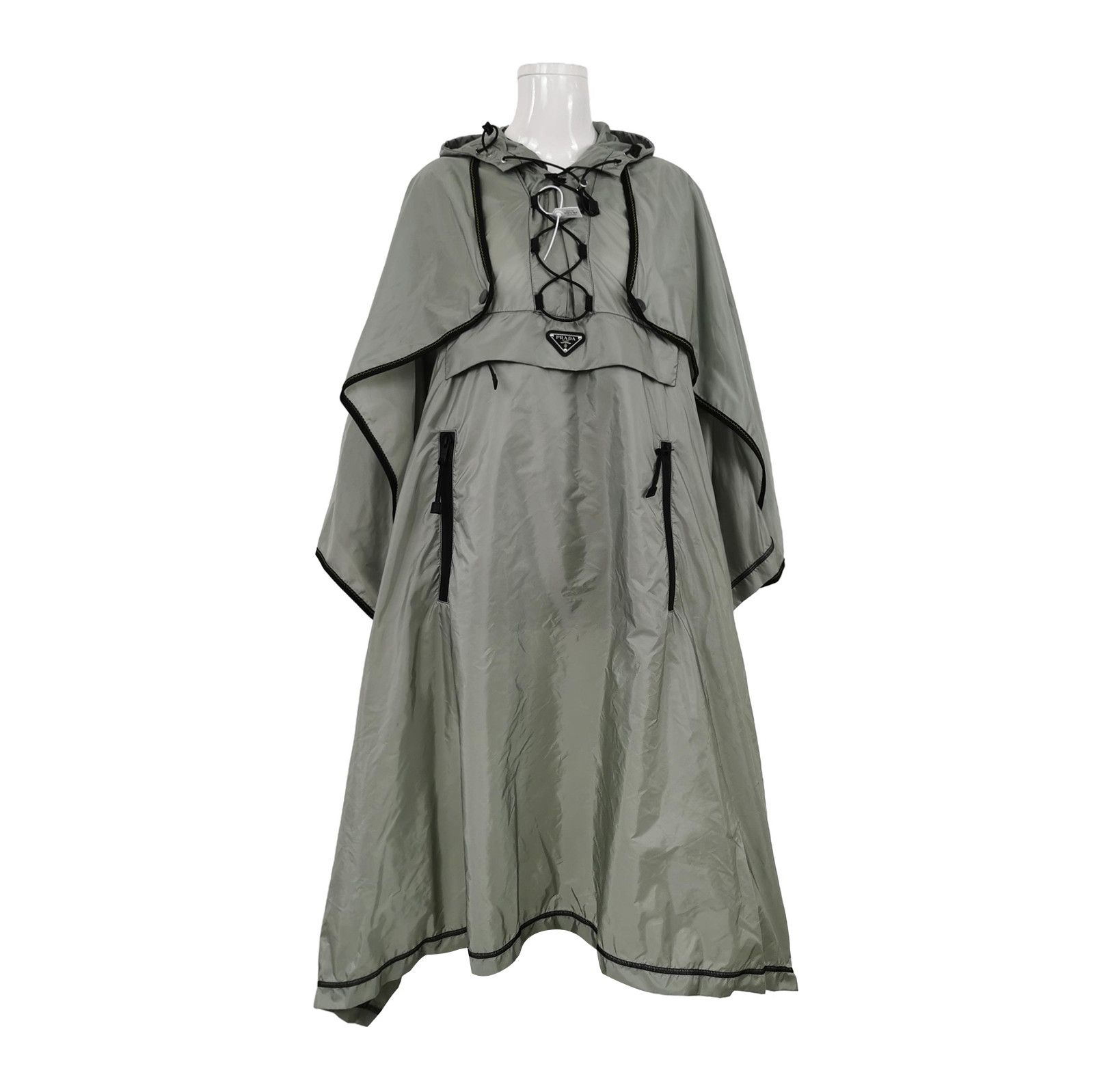 Prada Triangle Logo Hooded Cape in Gray - dmc