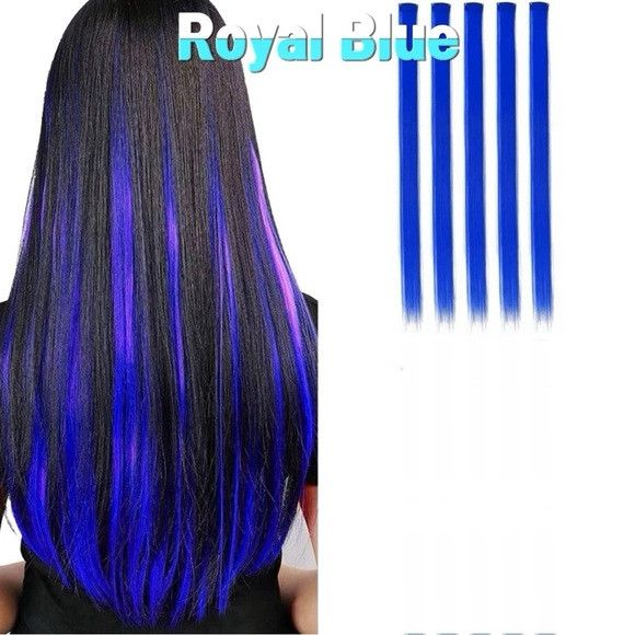 Other 5 Pcs 20 Inches Royal Blue Synthetic Hair Extensions Size ONE SIZE - 1 Thumbnail