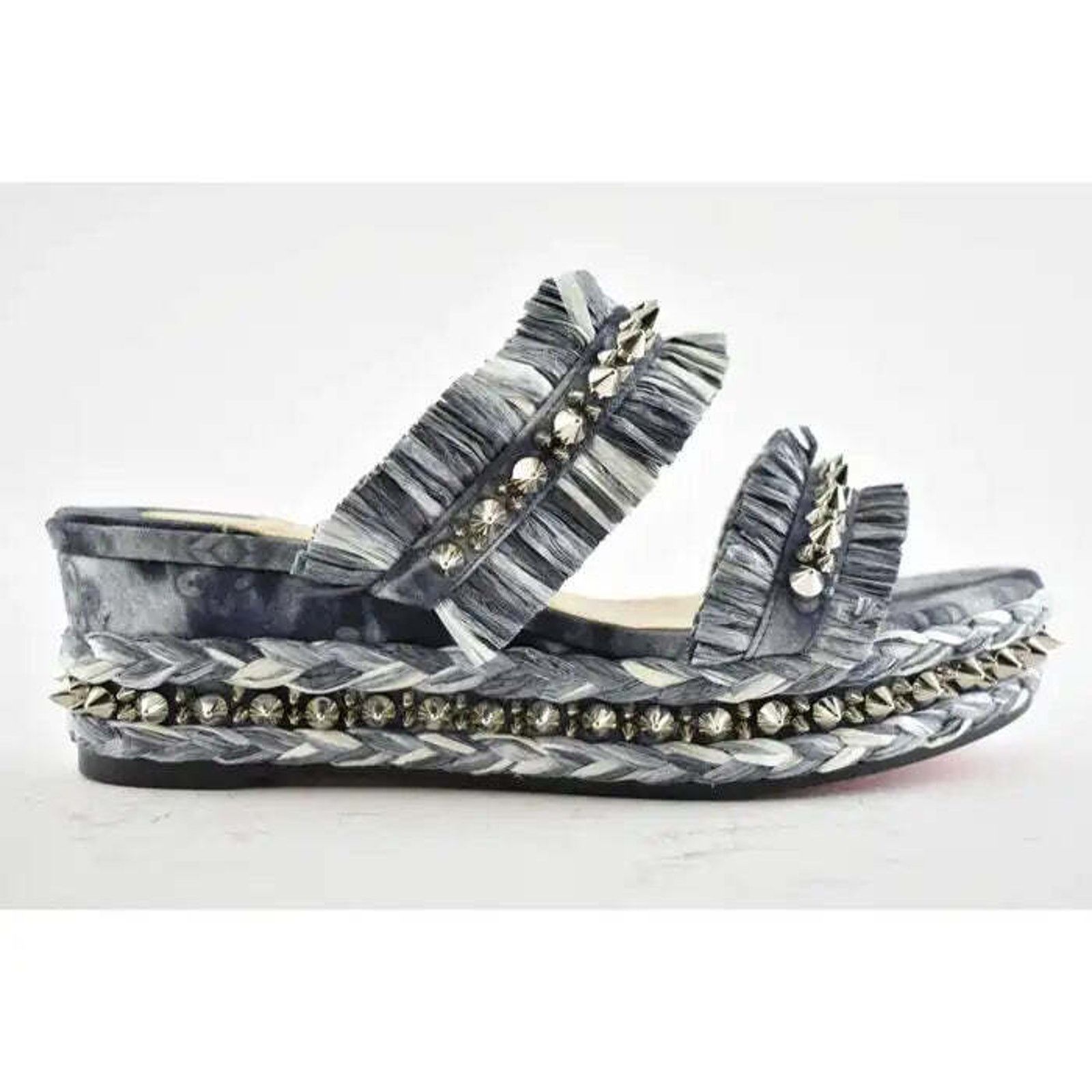Christian Louboutin Voltinoudou 60 Blue Denim Wedge Slide Mule Sandal Heel 36 Size US 6 / IT 36 - 3 Thumbnail